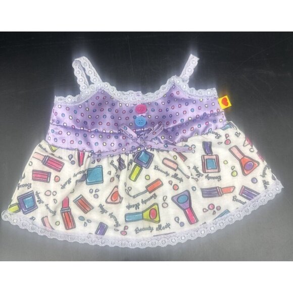 BUILD A BEAR Purple Pink Beauty Makeup Sleep Pajama Night Top Pants Set Of 2 - Picture 2 of 7